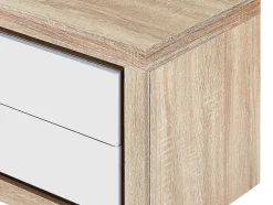 Mesa De Cabeceira Lado Direito Com 2 Gavetas, Com Leds, Lacado A Branco E Natural - Flarancia
