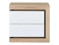 Mesa De Cabeceira Lado Direito Com 2 Gavetas, Com Leds, Lacado A Branco E Natural - Flarancia