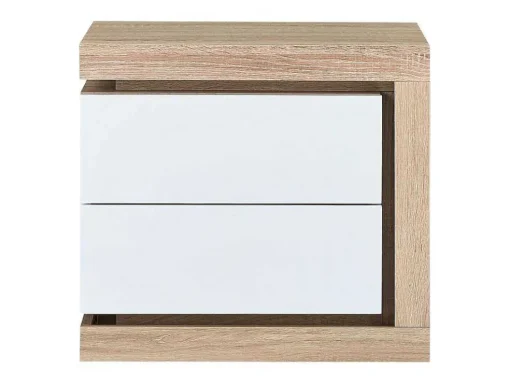 Mesa De Cabeceira Lado Direito Com 2 Gavetas, Com Leds, Lacado A Branco E Natural - Flarancia