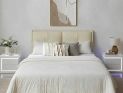Mesa De Cabeceira Lado Direito Com 2 Gavetas, Com Leds, Lacado A Branco - Flarancia