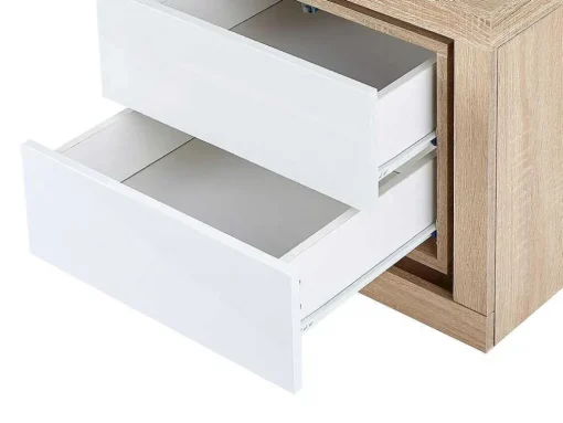 Mesa De Cabeceira Lado Direito Com 2 Gavetas, Com Leds, Lacado A Branco E Natural - Flarancia