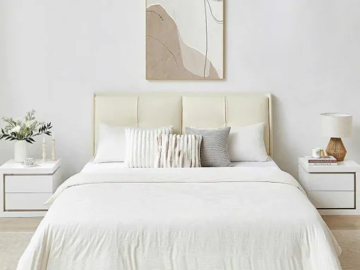 Mesa De Cabeceira Lado Direito Com 2 Gavetas, Com Leds, Lacado A Branco - Flarancia