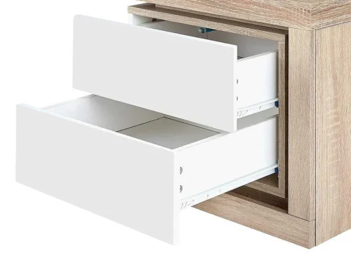 Mesa De Cabeceira Lado Direito Com 2 Gavetas, Com Leds, Lacado A Branco E Natural - Flarancia
