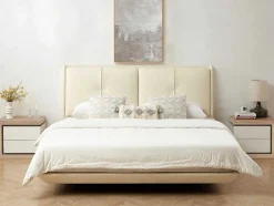 Mesa De Cabeceira Lado Direito Com 2 Gavetas, Com Leds, Lacado A Branco E Natural - Flarancia