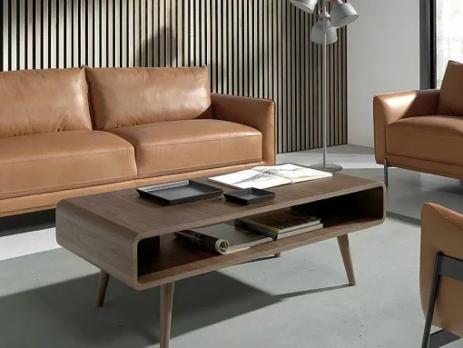 Mesa De Cafe Em Madeira Folheada De Nogueira Com Porta-Revistas Central. 2021