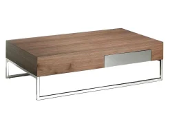 Mesa De Cafe Em Madeira Folheada A Nogueira Com Gaveta Frontal 2057