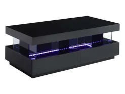 Mesa De Centro - Mdf Lacado Preto - Leds 2 Gavetas & 2 Nichos - Fabio
