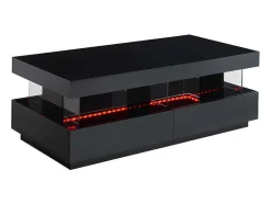 Mesa De Centro - Mdf Lacado Preto - Leds 2 Gavetas & 2 Nichos - Fabio
