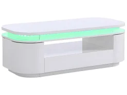 Mesa De Centro 4 Portas E 1 Gaveta Com Leds Em Mdf Lacado A Branco - Vandana