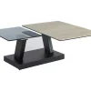Mesa De Centro Com Tampos Giratorios Ceramica, Vidro Temperado Fumado E Metal, Preto E Natural - Oyrus De Maison Cephy