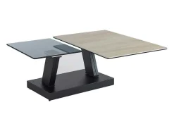 Mesa De Centro Com Tampos Giratorios Ceramica, Vidro Temperado Fumado E Metal, Preto E Natural - Oyrus De Maison Cephy