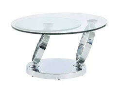 Mesa De Centro Com Tampos Giratorios Joline - Vidro Temperado E Metal