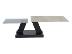 Mesa De Centro Com Tampos Giratorios Ceramica, Vidro Temperado Fumado E Metal, Preto E Natural - Oyrus De Maison Cephy