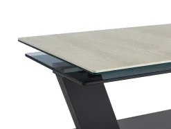Mesa De Centro Com Tampos Giratorios Ceramica, Vidro Temperado Fumado E Metal, Preto E Natural - Oyrus De Maison Cephy
