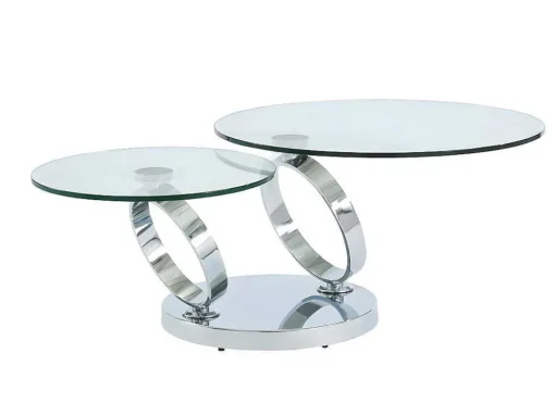 Mesa De Centro Com Tampos Giratorios Joline - Vidro Temperado E Metal