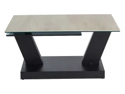 Mesa De Centro Com Tampos Giratorios Ceramica, Vidro Temperado Fumado E Metal, Preto E Natural - Oyrus De Maison Cephy
