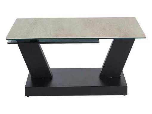 Mesa De Centro Com Tampos Giratorios Ceramica, Vidro Temperado Fumado E Metal, Preto E Natural - Oyrus De Maison Cephy
