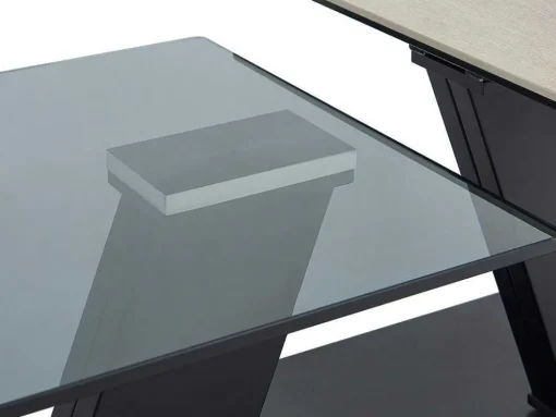 Mesa De Centro Com Tampos Giratorios Ceramica, Vidro Temperado Fumado E Metal, Preto E Natural - Oyrus De Maison Cephy