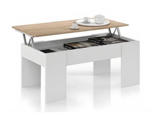 Mesa De Centro Elevatoria Elise Branca Com Cambria, Sua Combinacao De Funcionalidade E Design Ideal Para Sua Casa