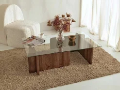 Mesa De Centro Em Vidro Temperado Natural E Transparente - Azra