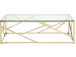 Mesa De Centro Em Vidro Temperado E Aco Cromado Disponivel Em Dourado - Athena De Pascal Morabito
