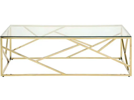 Mesa De Centro Em Vidro Temperado E Aco Cromado Disponivel Em Dourado - Athena De Pascal Morabito