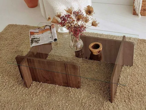 Mesa De Centro Em Vidro Temperado Natural E Transparente - Azra