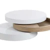 Mesa De Centro Giratoria Redonda Em Mdf Cor Branco E Carvalho - Janita