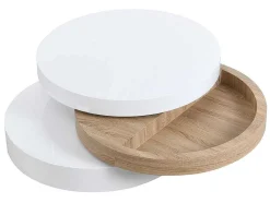 Mesa De Centro Giratoria Redonda Em Mdf Cor Branco E Carvalho - Janita