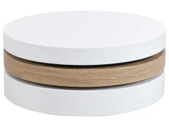 Mesa De Centro Giratoria Redonda Em Mdf Cor Branco E Carvalho - Janita
