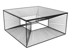 Mesa De Centro Vidro E Metal Em Arame Preto - Clarence