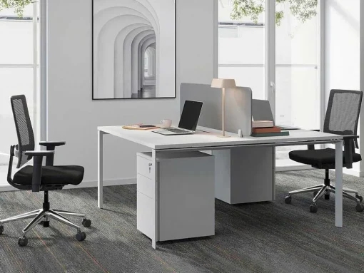 Mesa De Escritório 2 Péssoas Branco C140 Cm, Com Separador - Downtown