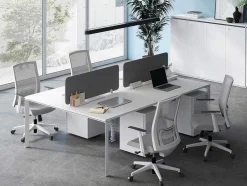 Mesa De Escritório 4 Péssoas Branco C120 Cm, Com Separador - Downtown