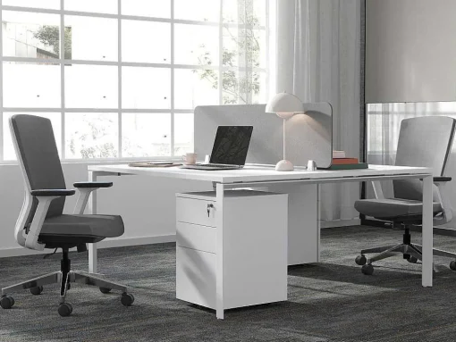 Mesa De Escritório 2 Péssoas Branco C140 Cm, Com Separador - Downtown