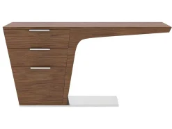 Mesa De Escritório Em Madeira Folheada A Nogueira Com Duas Gavetas Simples 3012