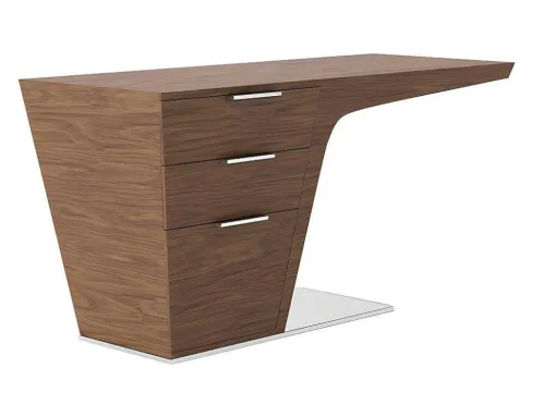 Mesa De Escritório Em Madeira Folheada A Nogueira Com Duas Gavetas Simples 3012
