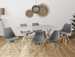 Mesa De Jantar 6 Lugares Em Mdf E Faia Branco E Natural Claro - Serani