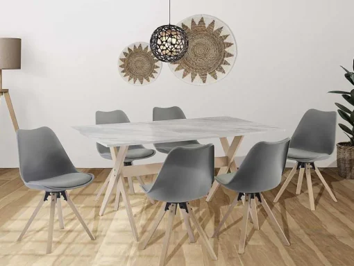 Mesa De Jantar 6 Lugares Em Mdf E Faia Branco E Natural Claro - Serani
