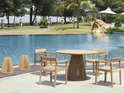 Mesa De Jantar De Jardim Em Teca D. 120 Cm Natural Claro - Triani