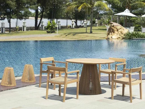 Mesa De Jantar De Jardim Em Teca D. 120 Cm Natural Claro - Triani