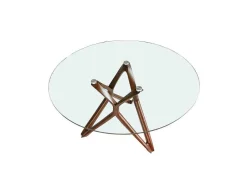 Mesa De Jantar Em Vidro E Pés Em Madeira 1108