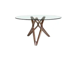 Mesa De Jantar Em Vidro E Pés Em Madeira 1108