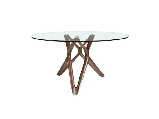 Mesa De Jantar Em Vidro E Pés Em Madeira 1108