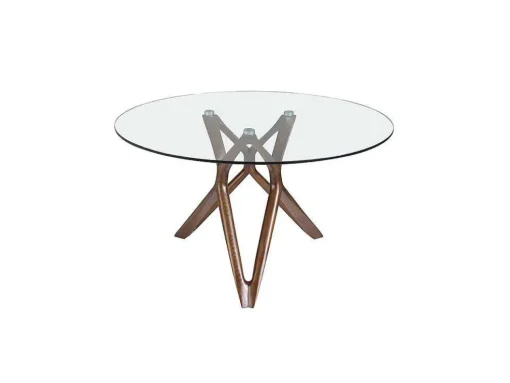 Mesa De Jantar Em Vidro E Pés Em Madeira 1108