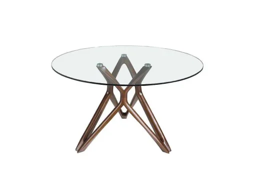 Mesa De Jantar Em Vidro E Pés Em Madeira 1108