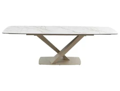 Mesa De Jantar Extensivel 6 A 10 Lugares Em Ceramica E Metal, Efeito Marmore Branco E Bege - Malata De Pascal Morabito