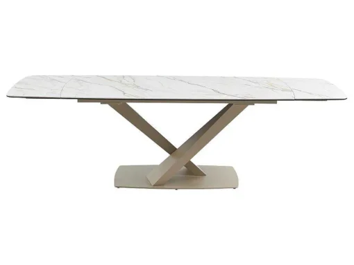 Mesa De Jantar Extensivel 6 A 10 Lugares Em Ceramica E Metal, Efeito Marmore Branco E Bege - Malata De Pascal Morabito