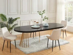 Mesa De Jantar Extensivel De 2 A 12 Lugares Em Mdf E Aco Preto E Dourado - Firela
