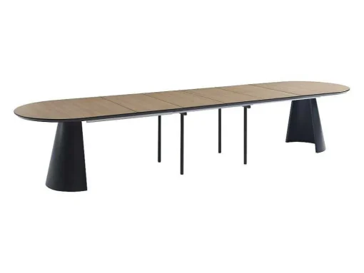 Mesa De Jantar Extensivel De 8 A 14 Lugares Mdf E Metal Natural Claro E Preto - Felanio