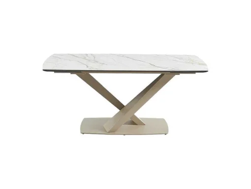 Mesa De Jantar Extensivel 6 A 10 Lugares Em Ceramica E Metal, Efeito Marmore Branco E Bege - Malata De Pascal Morabito